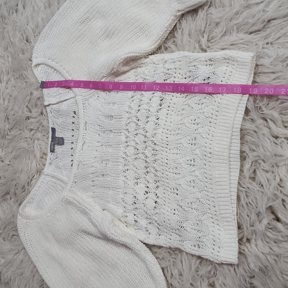 NEW! asos Crochet Open Knit Short Puff Sleeve Square Neck Sweater Off White - Picture 6 of 9